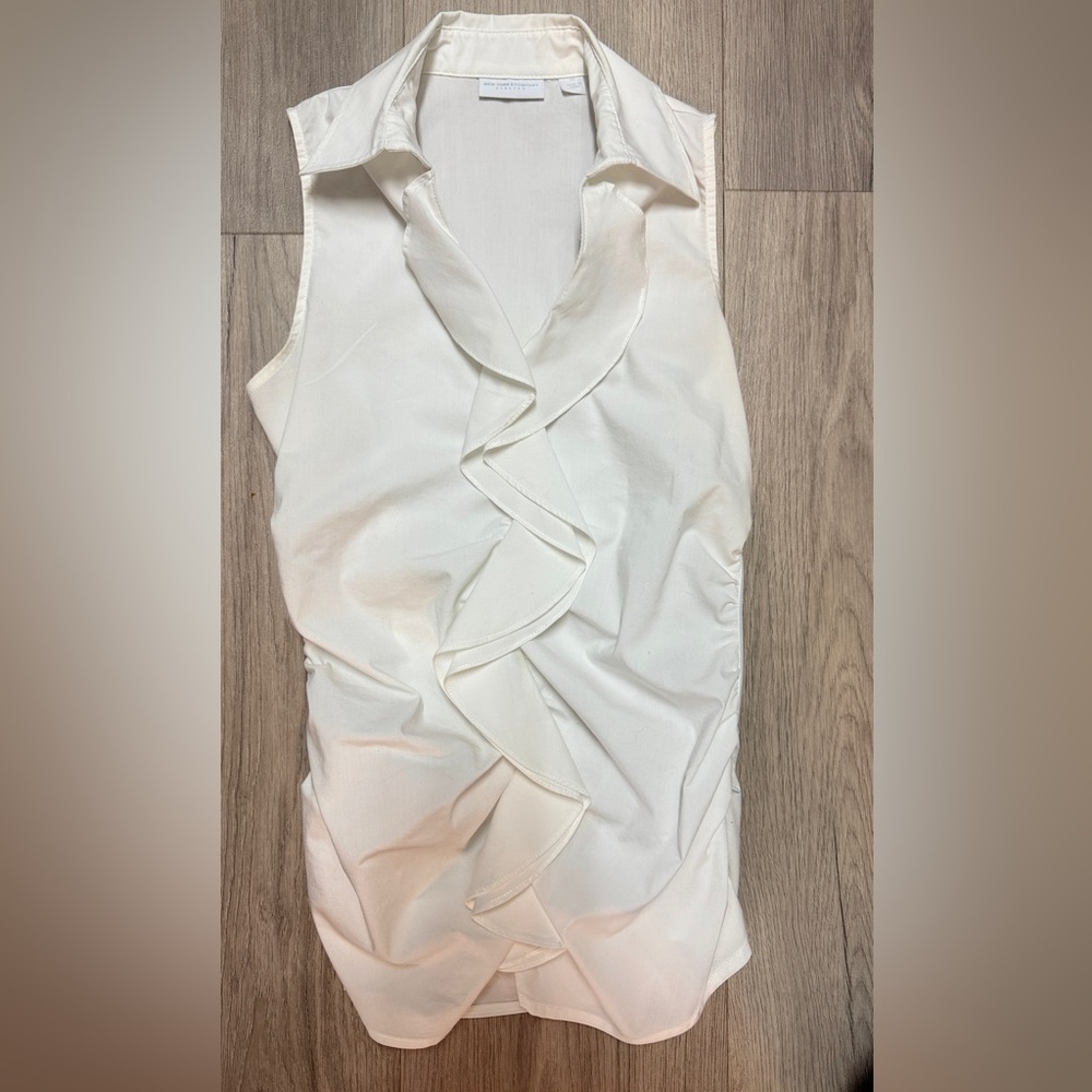 New York & Company white Ruffle-Front Sleeveless Blouse